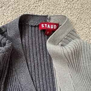 STAUD Two Tone Grey Sweater Cardigan Dress